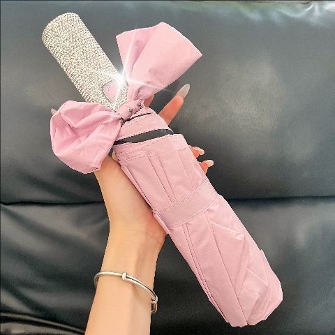 Luxury Diamond-Studded Automatic Umbrella – 24 Ribs Windproof UV Protection Sun & Rain Shield, Long Handle Folding Parasol For Women & Men_voghion.com