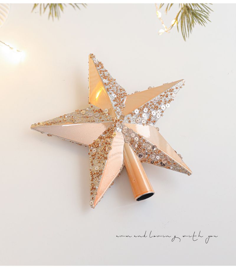 Étoile de Noël élégante à paillettes - Étoile 3D premium à cinq branches avec poudre pailletée adhésive (Rouge A/Rouge B/Champagne)_voghion.com