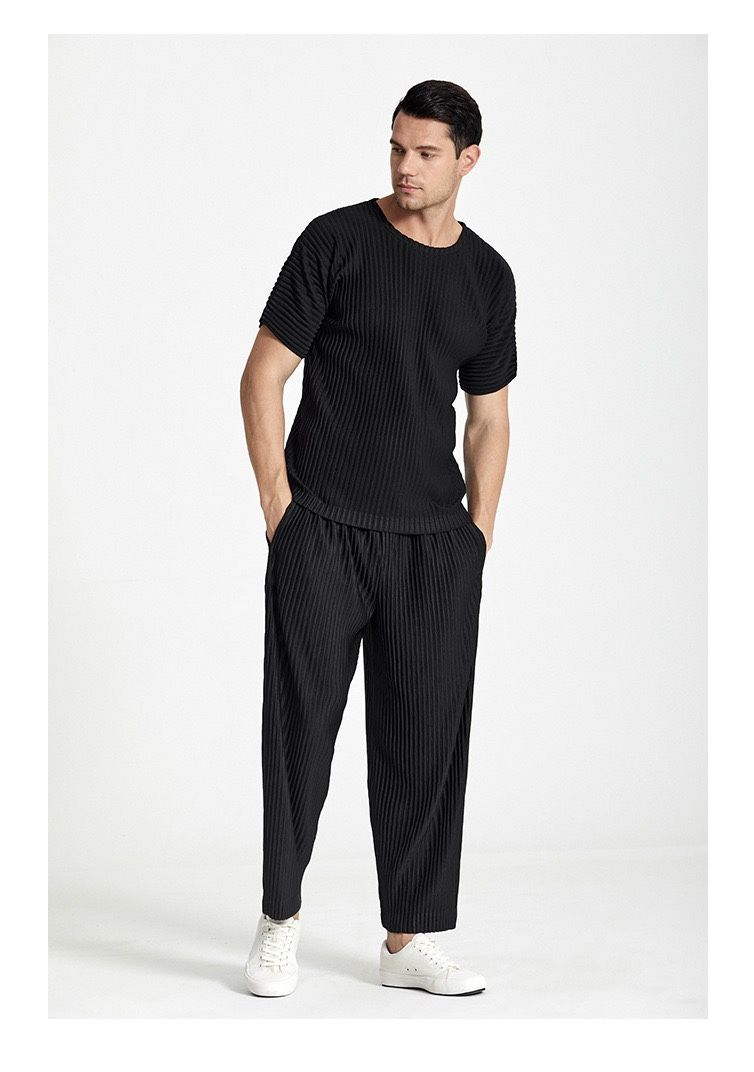 T-shirt décontracté à manches courtes et col rond pour homme, style maison, plissé, ample, tendance, JK020_voghion.com