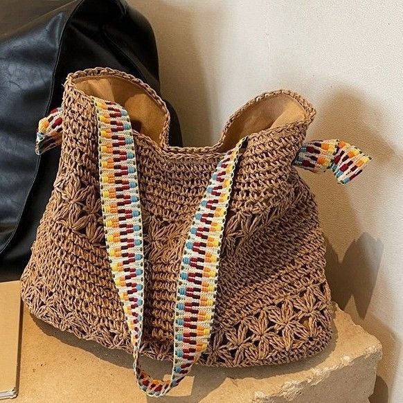 Borsa a tracolla grande in paglia bohémien per donna, estate 2025, nuova borsa a tracolla intrecciata per le vacanze in spiaggia_voghion.com