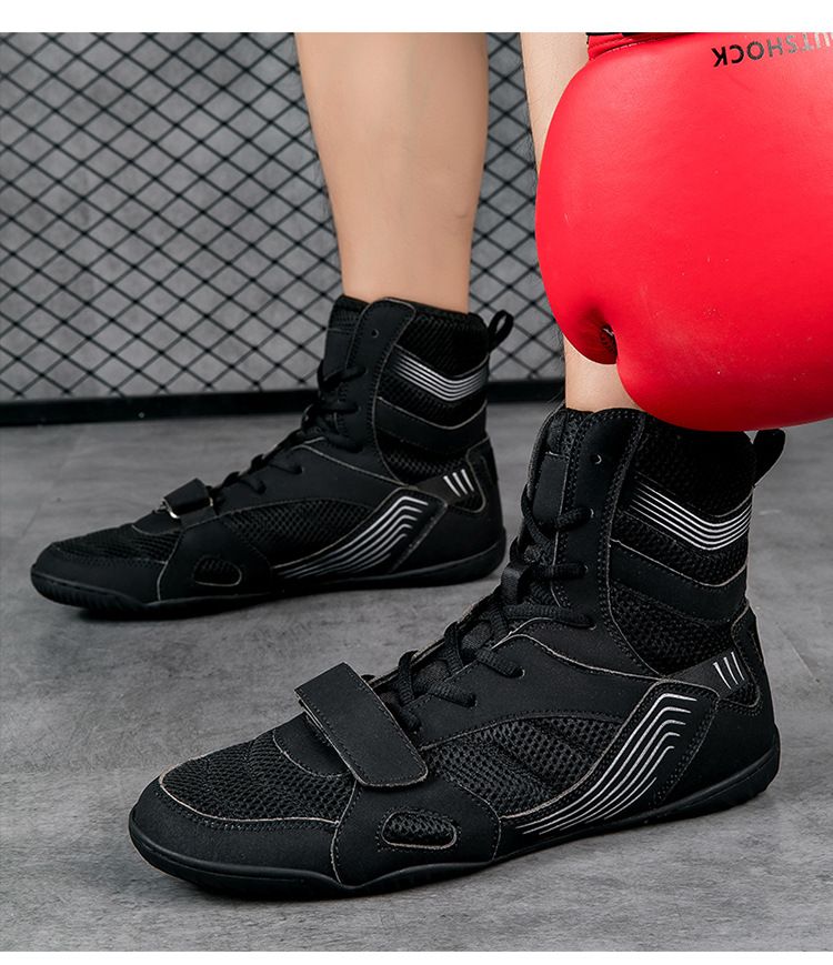 Bottes longues d'entraînement de combat à canon haut de lutte professionnelle, chaussures Sanda de pétrissage de boxe thaïlandaise, de fitness, pour hommes et_voghion.com