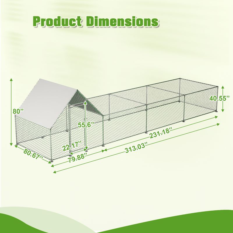 26'Lx6.7'Wx6.6' Ft Large Metal Chicken Coop, Walk-in Chicken Run, Galvanized Wire Poultry Chicken Hen Pen Cage, Rabbits Duck Cages With Waterproof And Anti-Ultraviolet Cover For Outside_voghion.com