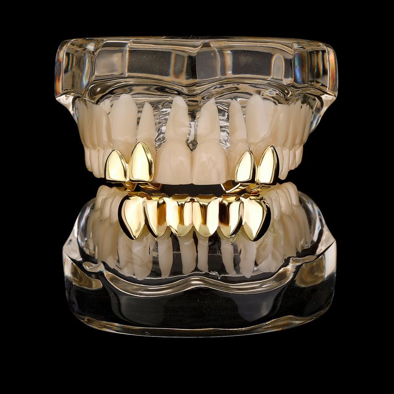 Denti fai da te lucidi Grillz color oro argento, tappi superiori e inferiori per donne e uomini, gioielli hip hop, regalo per feste di Halloween e cosplay_voghion.com