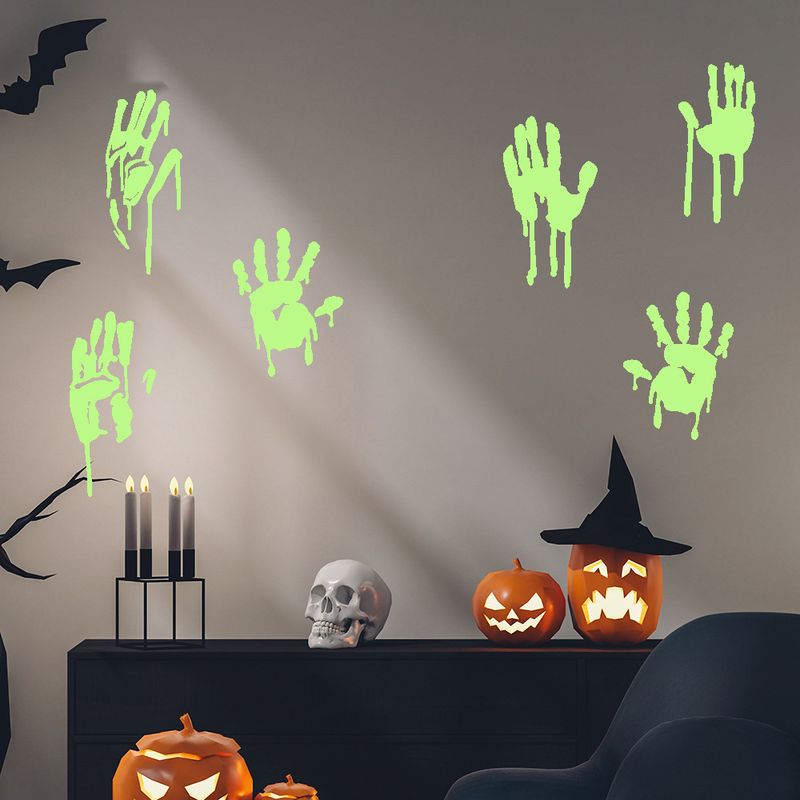 Glow In The Dark Halloween Bloody Handprint Wall Stickers - Self-Adhesive Fluorescent Decals For Windows, Glass, And Home Decor_voghion.com