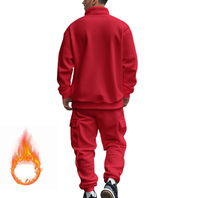 Fleecegefüttertes Sweatshirt-Set mit Viertelreißverschluss für Herren – Slim Fit Thermo-Jogging-Outfit für Herbst und Winter_voghion.com