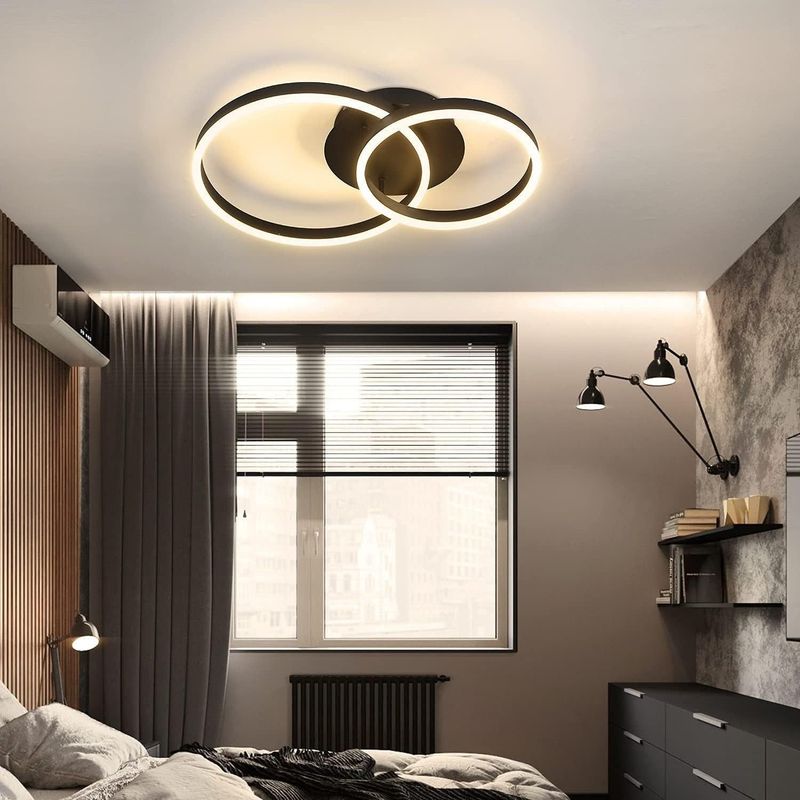 Glitzerlife LED Deckenlampe Dimmbar Deckenleuchte -Schwarz Wohnzimmerlampe Moderne Schlafzimmerlampe 46W 2-Ringen Für Arbeitszimmer Büro Hotel Restaurant Esszimmer_voghion.com