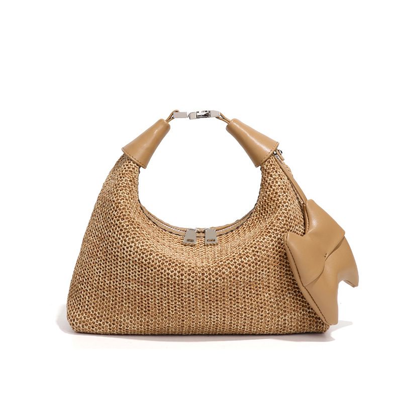 Summer New Straw Woven Women's Versatile Dumpling Casual Beach Vacation Stylish Raffia Handbag Lunch Box Bag_voghion.com