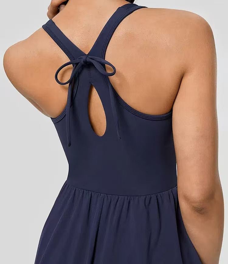 Tennis Sleeveless Dress With Chest Pad Yoga Wear Sports Set Bow Short Skirt_voghion.com