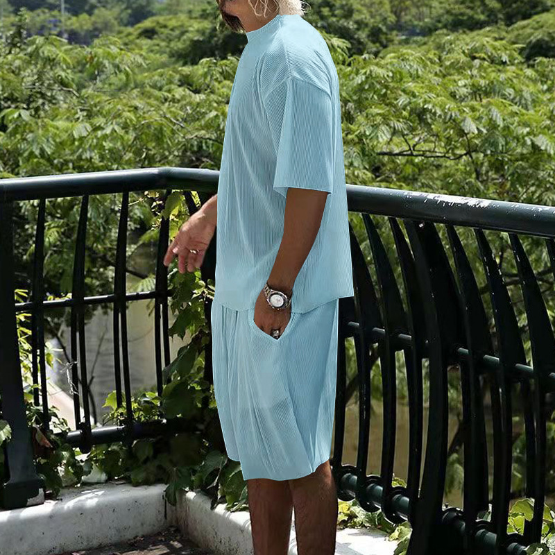 men's clothing summer men's clothing ice silk cool loose short-sleeved T-shirt shorts casual sports suit men_voghion.com