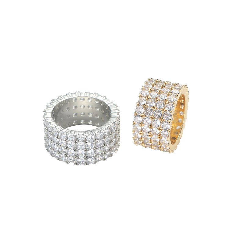 Hip Hop Maschio Micro Set Zircone 4-Row Femmina Personalità Esagerata Rete Anello Rosso Gioielleria_voghion.com