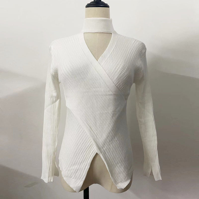 Pull dos nu à col en V pour femme, tricot_voghion.com