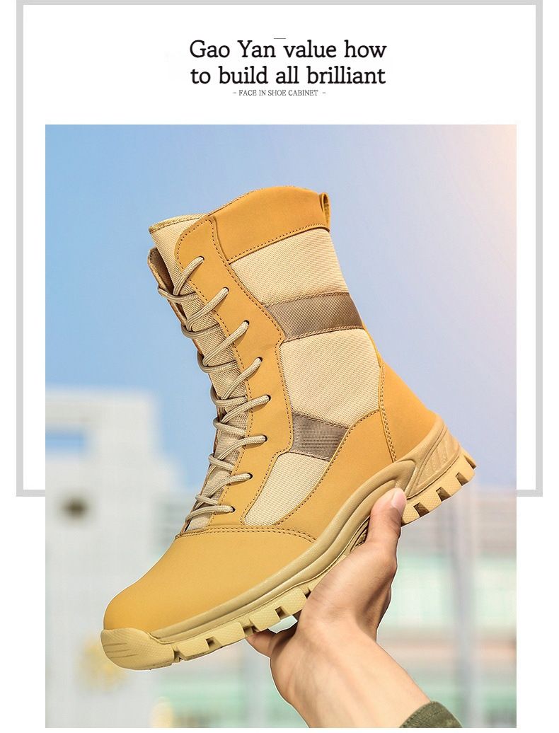 Stivali militari da esterno antiscivolo alla moda alti Stivali da combattimento resistenti all'usura Stivali da lavoro impermeabili alla moda con lacci_voghion.com
