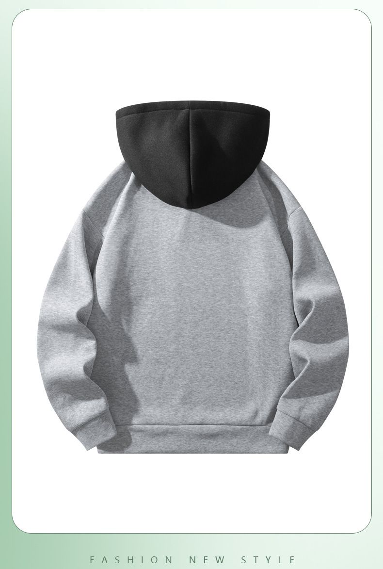 Retro V-Neck Patchwork Hoodie – Oversized Drop-Shoulder Pullover With Contrast Stitching (Charcoal/Black/Heather Gray, S-2XL, 96% Polyester)_voghion.com