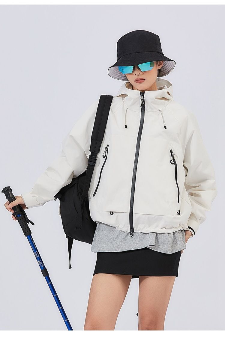 Veste de randonnée coupe-vent à capuche pour femme, imperméable et résistante à l'eau, couleur unie_voghion.com
