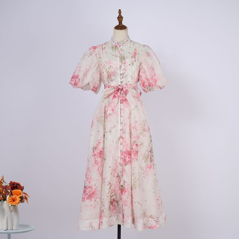 Robe à simple boutonnage, manches courtes, style palais d'été, design haut de gamme, résistante, clou diamant_voghion.com