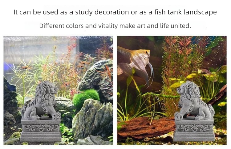 New Stone Carving Lion Pair Cement Chinese Style Creative Fish Tank Bonsai Landscape Decoration Ornament_voghion.com