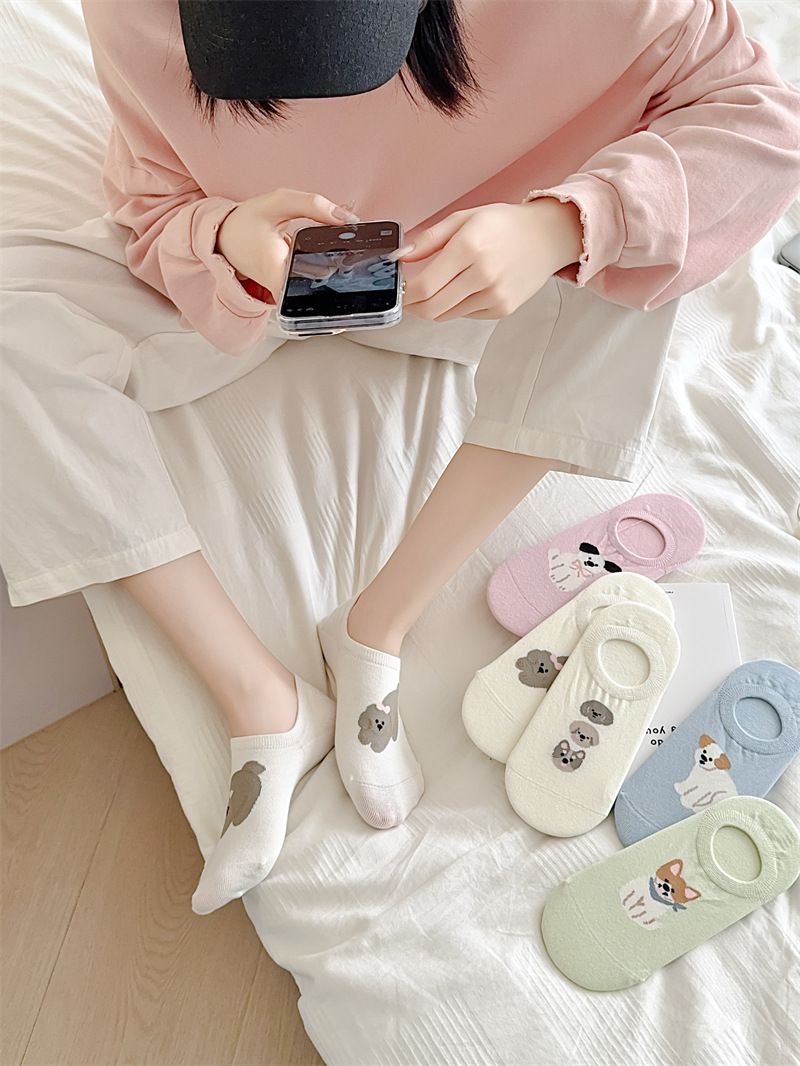 Women's & Men's Cotton No Show Socks With Cute Animal Patterns, Seamless Comfort, Breathable & Anti-Slip For Daily Wear_voghion.com