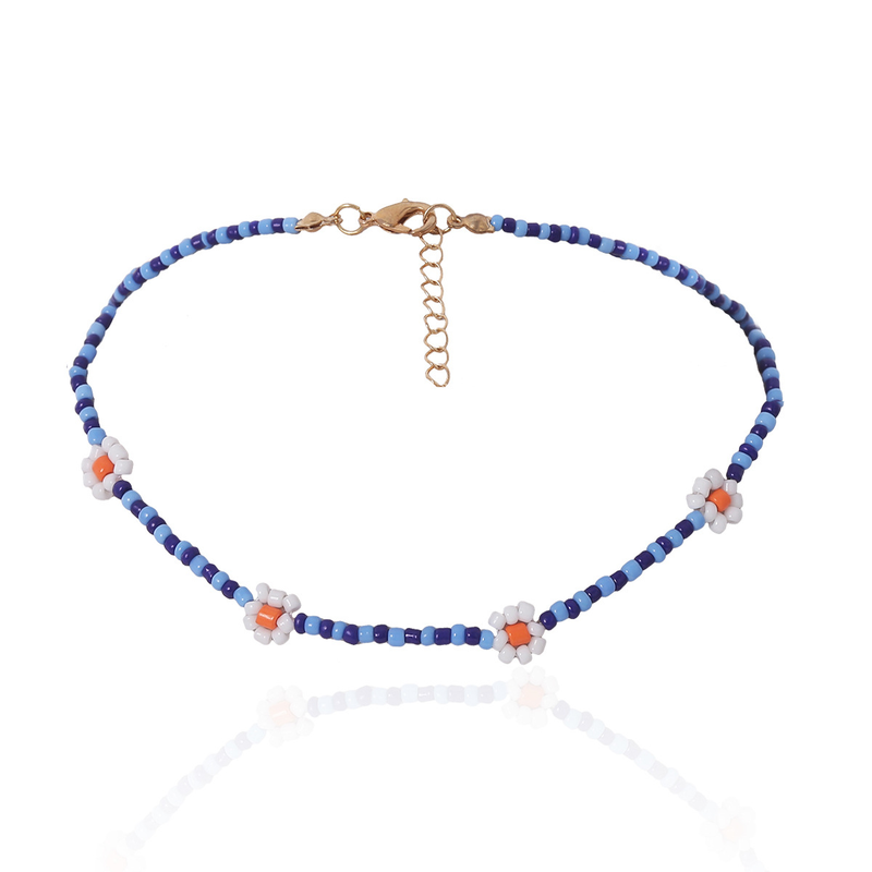 Collana da donna in stile bohémien con fiori a margherita colorata, semplice collana con clavicola con perline retrò femminile_voghion.com