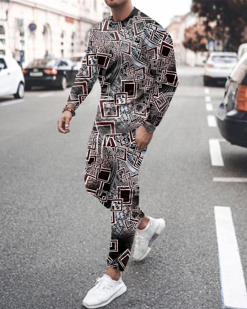Ensemble décontracté pour hommes, sweat à capuche à manches longues et col rond + deux pantalons hygiéniques, sport ample imprimé numérique en 3D_voghion.com