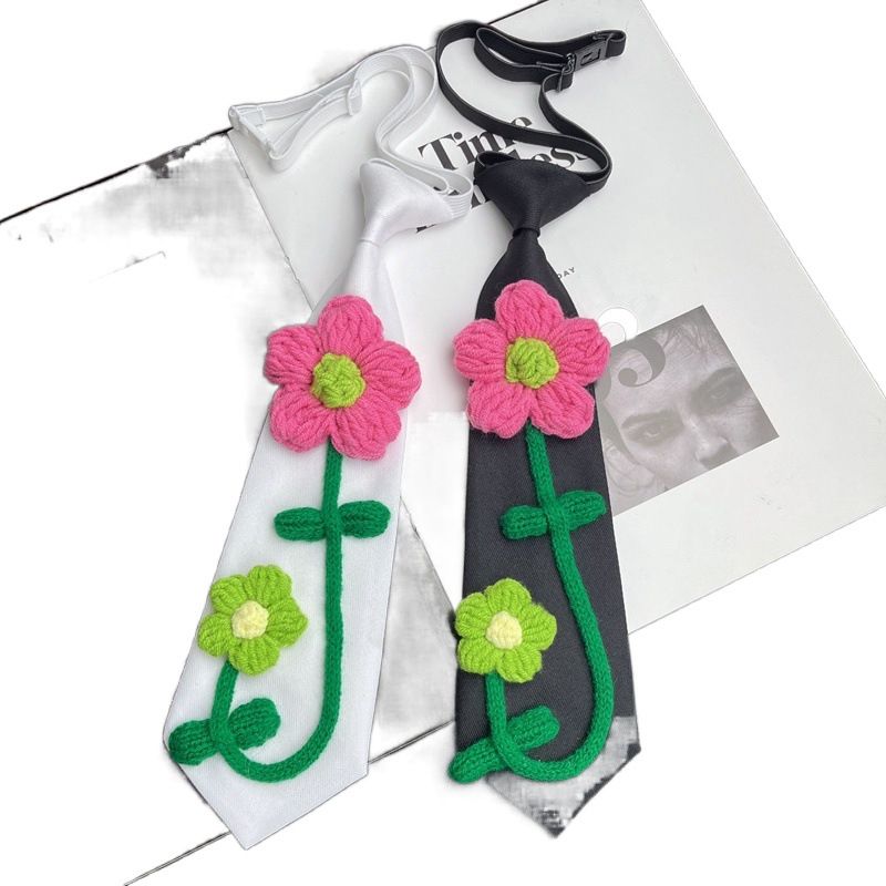 Niedliches, einzigartiges, lässiges, kurzes, trendiges Blumen-Krawatten-Set – kein Knoten erforderlich_voghion.com