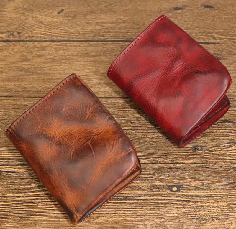 Ανδρικό vintage distressed πορτοφόλι Γνήσιο δέρμα απλό πορτοφόλι Σύντομη θήκη πολλαπλών καρτών Κλιπ χρημάτων πορτοφολιού_voghion.com