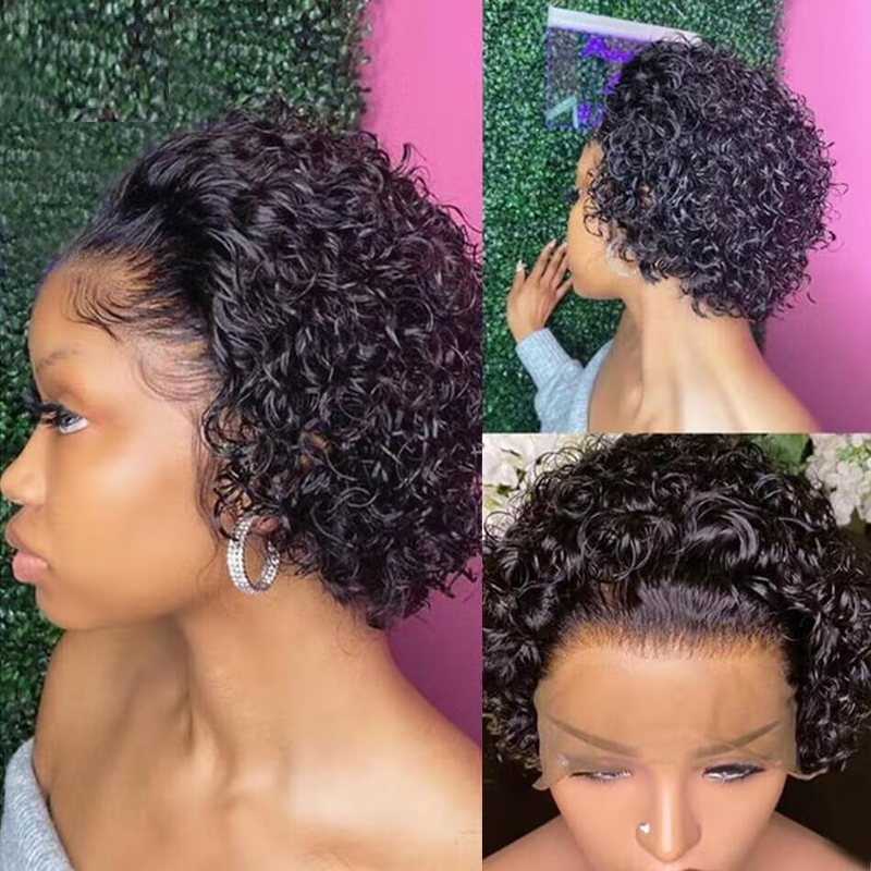 Braziliaanse Krullend Korte Pruiken Korte Pixie Cut Krullend Pruiken Voor Vrouwen 13*4*1 Kort Krullend Menselijk Haar pruiken 180% Dichtheid_voghion.com