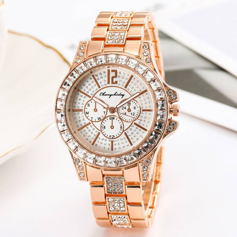 Luxe armbandhorloge vol diamanten bezet met drie ogen van roestvrij staal met quartz uurwerk Business casual modetrend herenhorloge_voghion.com