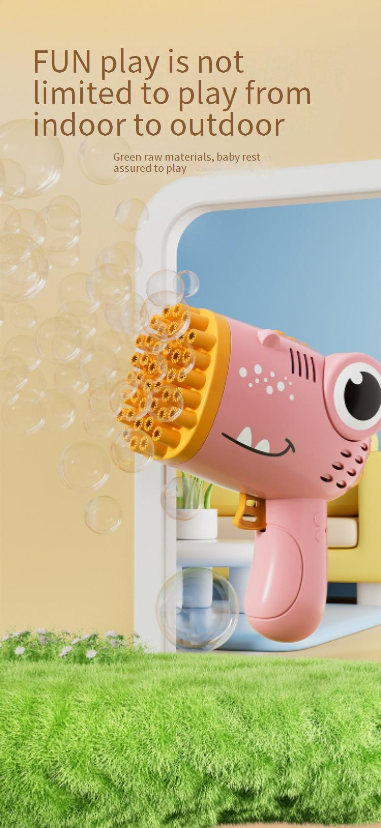 Pistola de burbujas de dinosaurio con 40 agujeros - Pistola de burbujas eléctrica automática para niños (máquina de burbujas portátil)_voghion.com