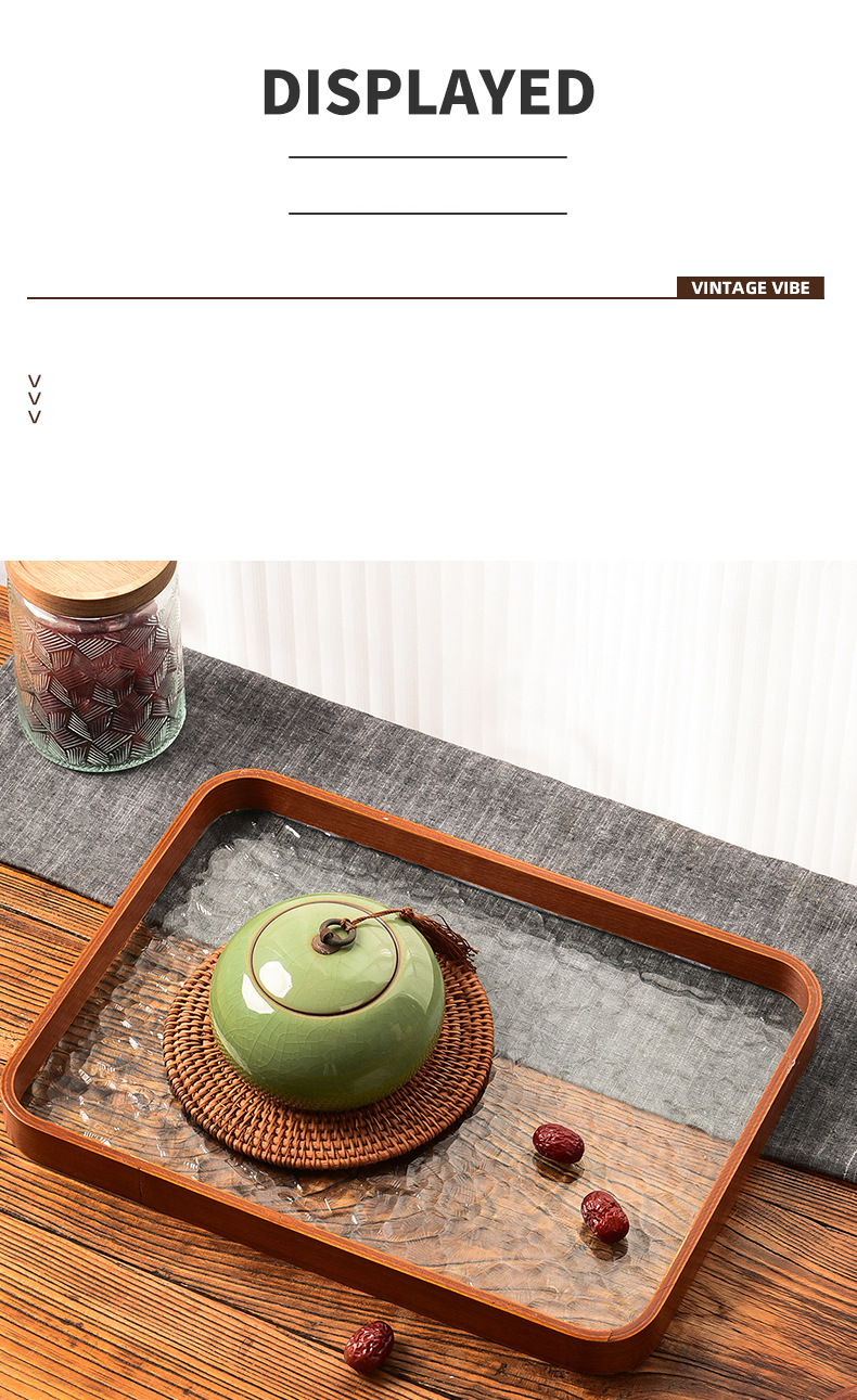 Modern Wooden Tea Tray - Rectangular Tea Cup Holder For Living Room With Key Storage (Elegant & Lightweight, Luxury Home Decor)_voghion.com