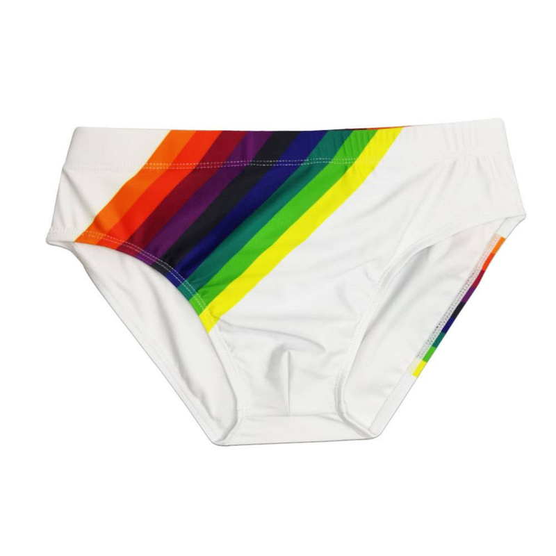Men's Swimming Trunks With Rainbow Print, Low Waist, Men's Triangle Swimming Trunks, Cup Cover, Anti-embarrassment Tie, Beach Pants_voghion.com