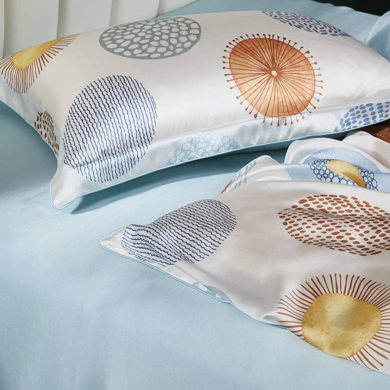 Taie d'oreiller 100 % soie de mûrier à impression numérique - Motif AB double face, douce et hypoallergénique pour les soins des cheveux et de la peau (plusieurs couleurs disponibles)_voghion.com