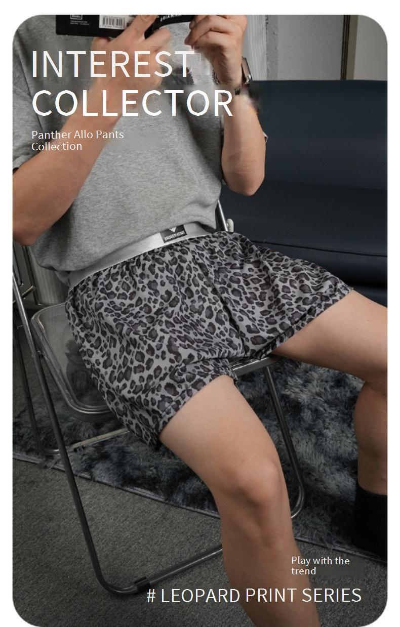 Roupa íntima masculina com estampa de leopardo, calças de flecha masculinas, seda gelada, quatro cantos, roupa íntima solta para lazer em casa_voghion.com