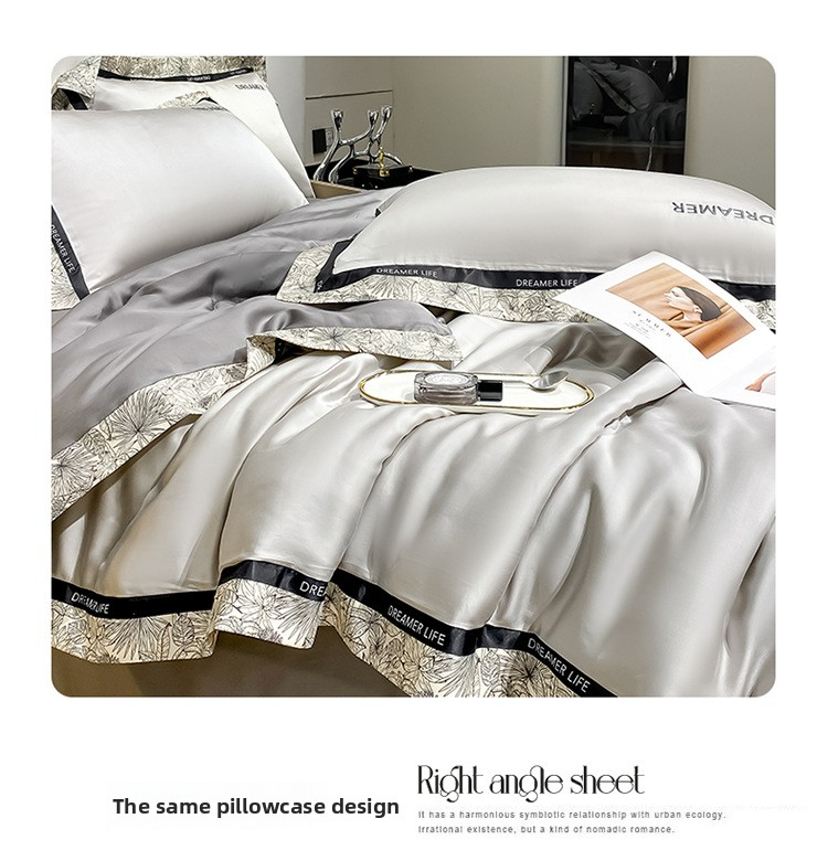 Set di piumoni estivi di lusso in tencel lavato - Biancheria da letto in seta ghiacciata di alta qualità, 4 pezzi, per letto singolo/matrimoniale (lavabile in lavatrice)_voghion.com