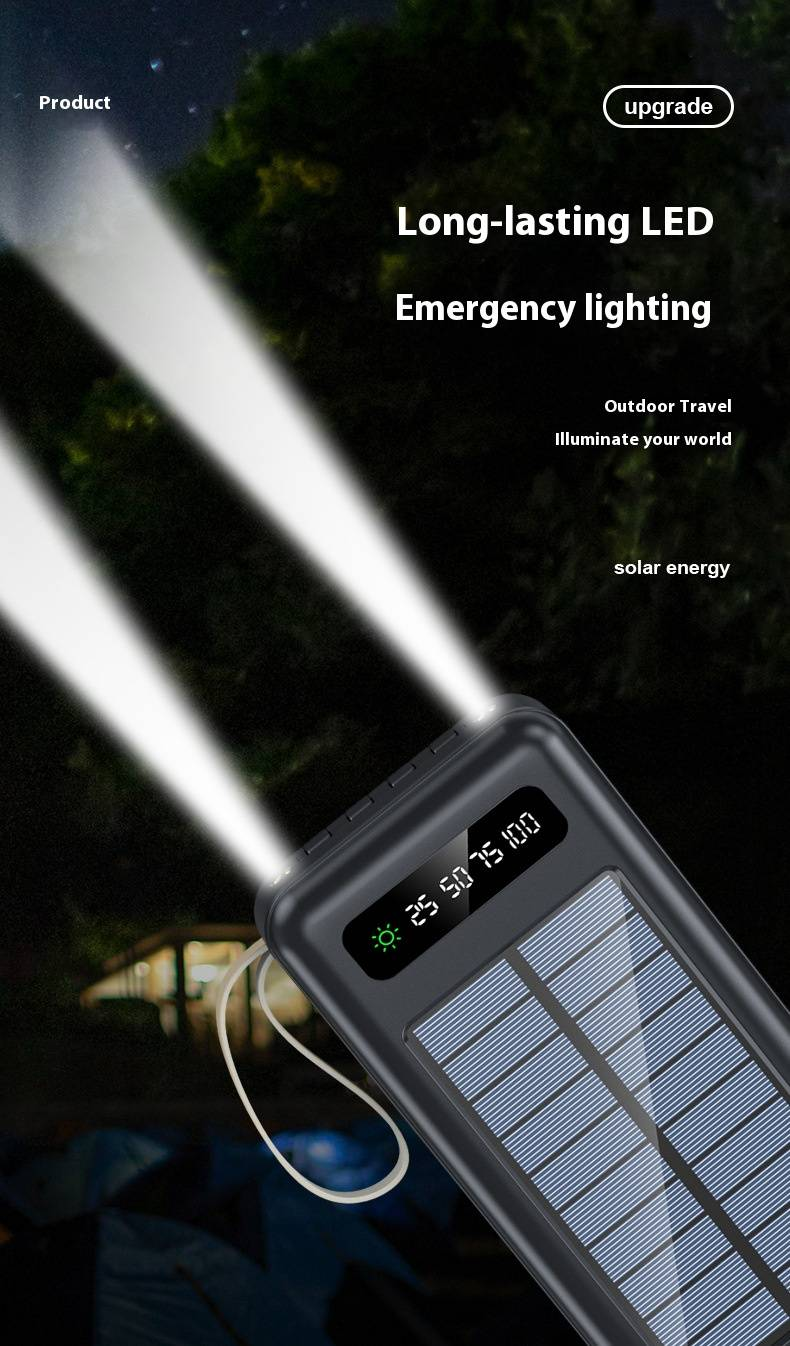 Kodi Solar Power Bank 30000mAh With Built-in Cables, Portable Charger For Outdoor Camping, Hiking, Travel, Emergency Backup (Black/White)_voghion.com