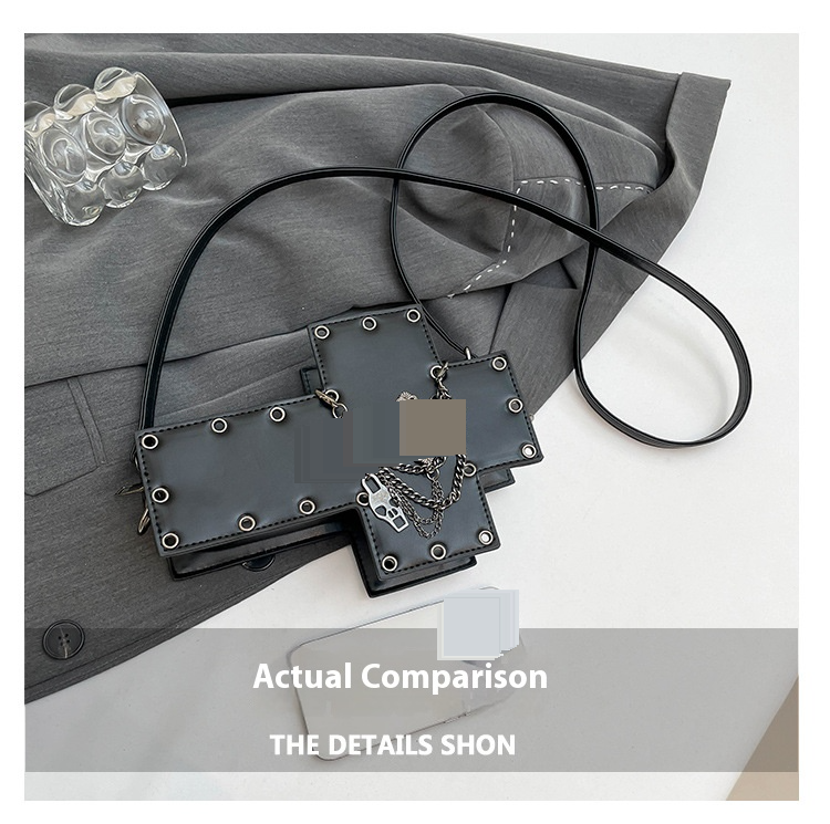 Gothic Shoulder Bag For Women, PU Leather Crossbody Purse With Studs, RFID Protection Mini Bag_voghion.com