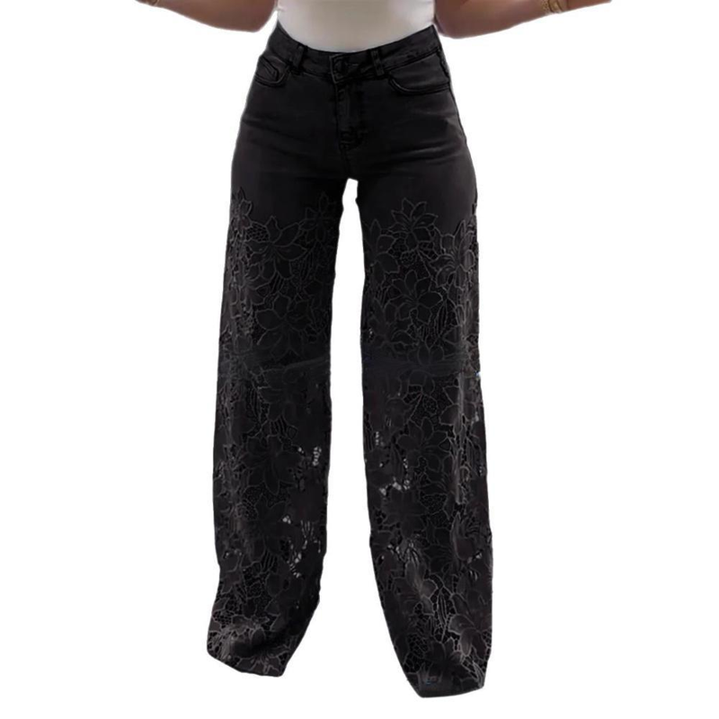 Lässige Jeans mit hohem Bund und weitem Bein und Nilpferd-Print für Damen – Trendige Jeanshose mit lockerer Passform und Cartoon-Design für den Sommer_voghion.com