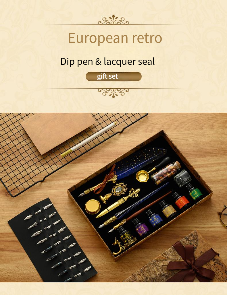 Federstift-Set mit Tinte, britischer Retro-Dip-Federstift, Wachssiegel, Student-Dip-Pen_voghion.com