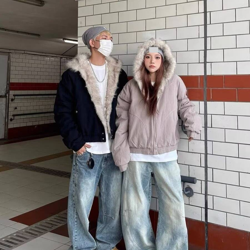 Giacca unisex con cappuccio e fodera in sherpa Cleanfit - Cappotto invernale in pile caldo con vestibilità oversize per abbigliamento streetwear e casual_voghion.com