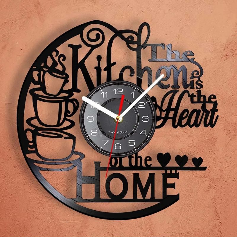 Coffee-Themed Wall Clock – Modern Kitchen Decor With Silent Quartz Movement, Battery Operated, Black Plastic Frame (8.3/12 Inch)_voghion.com