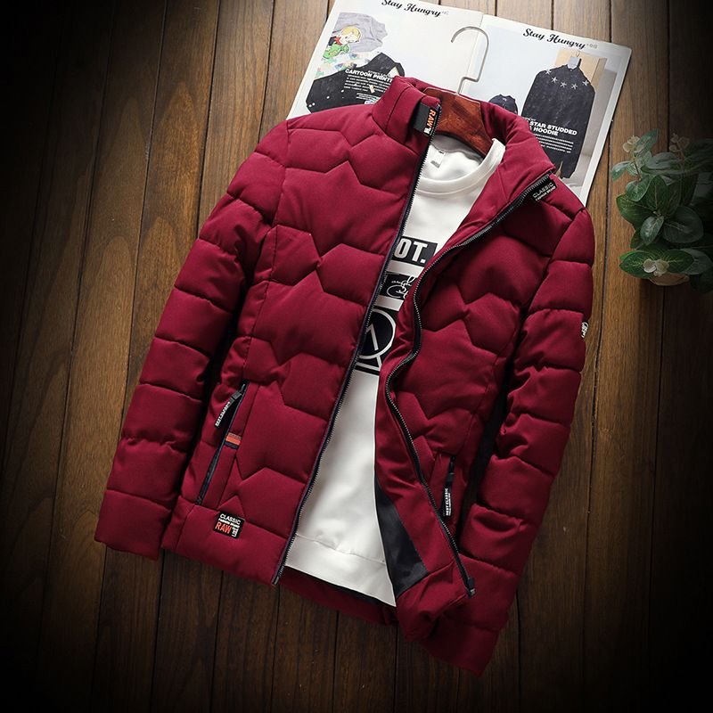 Herren-Winterjacke, lässig, schmale Passform, Polyestermantel, warmes Fleecefutter, Reißverschluss, Oberbekleidung für Jugendliche (Grau, Schwarz, Burgunderrot, Marineblau)_voghion.com