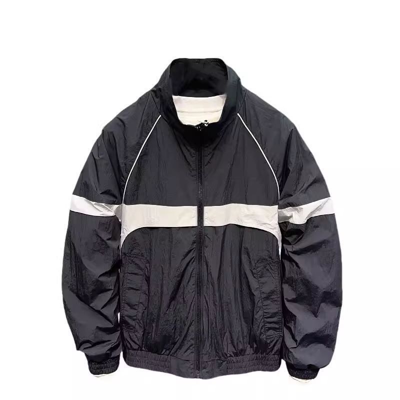 Giacca da uomo con colletto rialzato e pannelli a contrasto – Giacca a vento slim fit streetwear con chiusura a cerniera (M-4XL, nero/bianco)_voghion.com