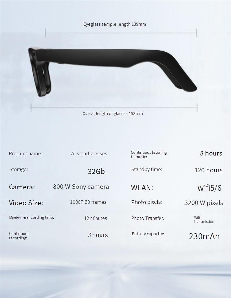 Lunettes intelligentes TROZUM E03 avec caméra 8 MP, stabilisation d'image, reconnaissance d'objets et traduction en temps réel_voghion.com