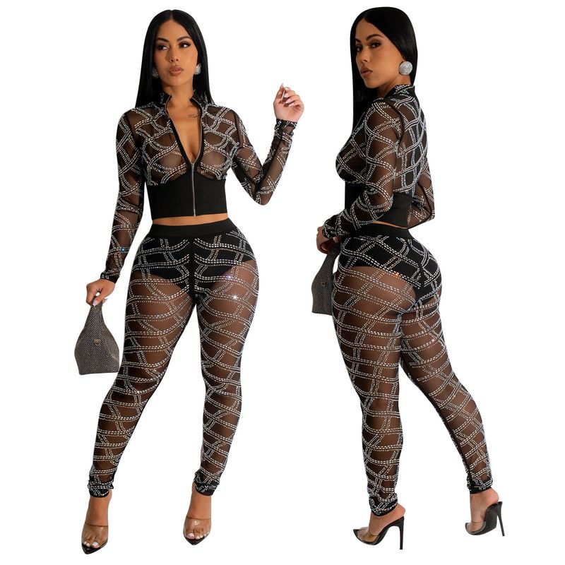 Set da donna in due pezzi a maniche lunghe da discoteca sexy in garza calda_voghion.com