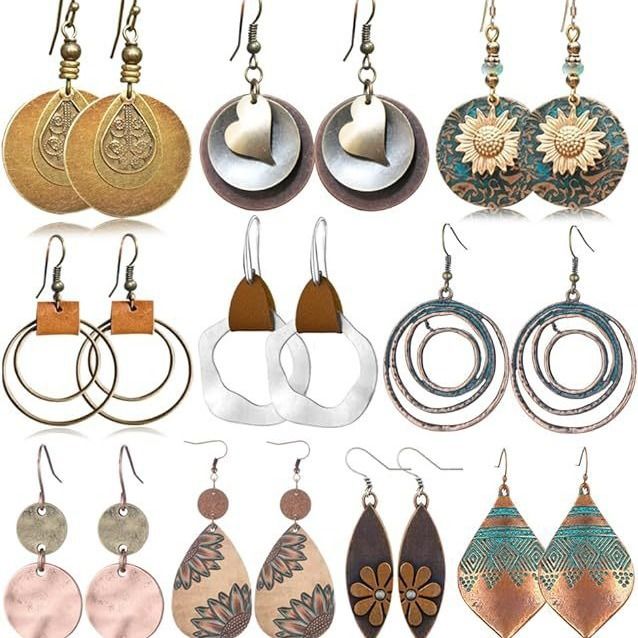 Geometric Round Vintage Earrings Flower Hollow Droplet Leather Wood Earrings_voghion.com