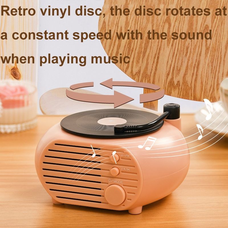 Retro Mini Platespiller Trådløs Bluetooth Høyttaler Multifunksjonell Kort Skrivebordshøyttaler (Grønn Svart_voghion.com
