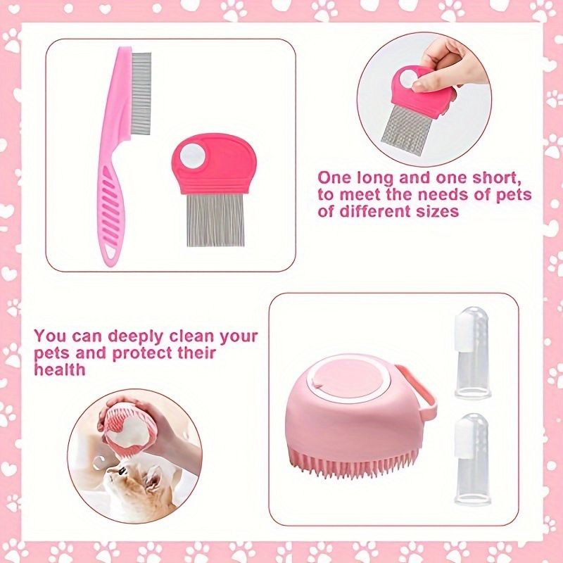 9-piece Cat Brush Grooming Set With Nail Clippers And File, Silicone Self-cleaning Brush, Flea Comb, Pet Supplies_voghion.com