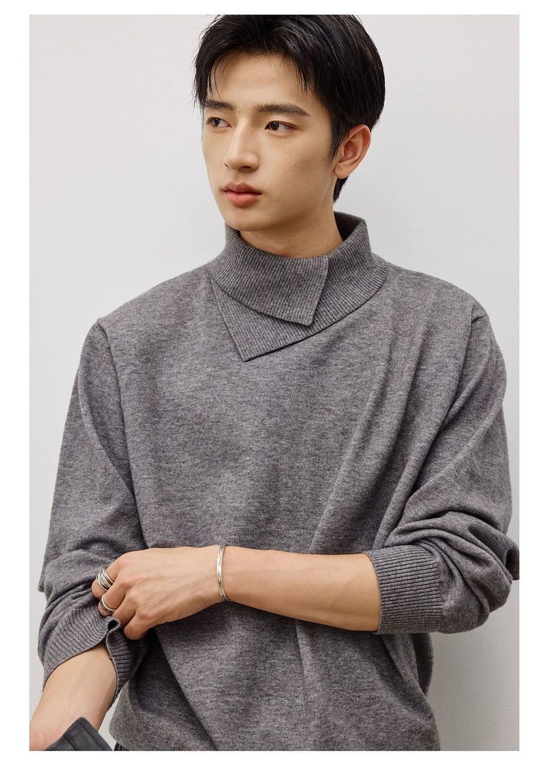 Maglione dolcevita in maglia unisex a maniche lunghe con collo alto irregolare in lana calda 25AW_voghion.com