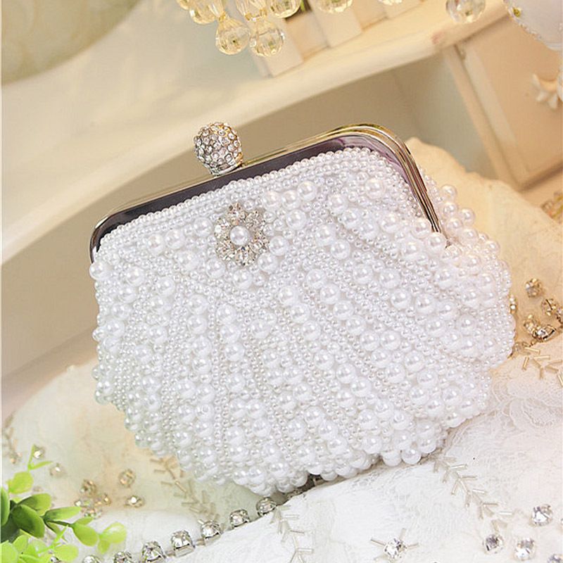 Pochette de soirée en coquillage perlé fait main pour femme, pochette de banquet en perles beiges_voghion.com