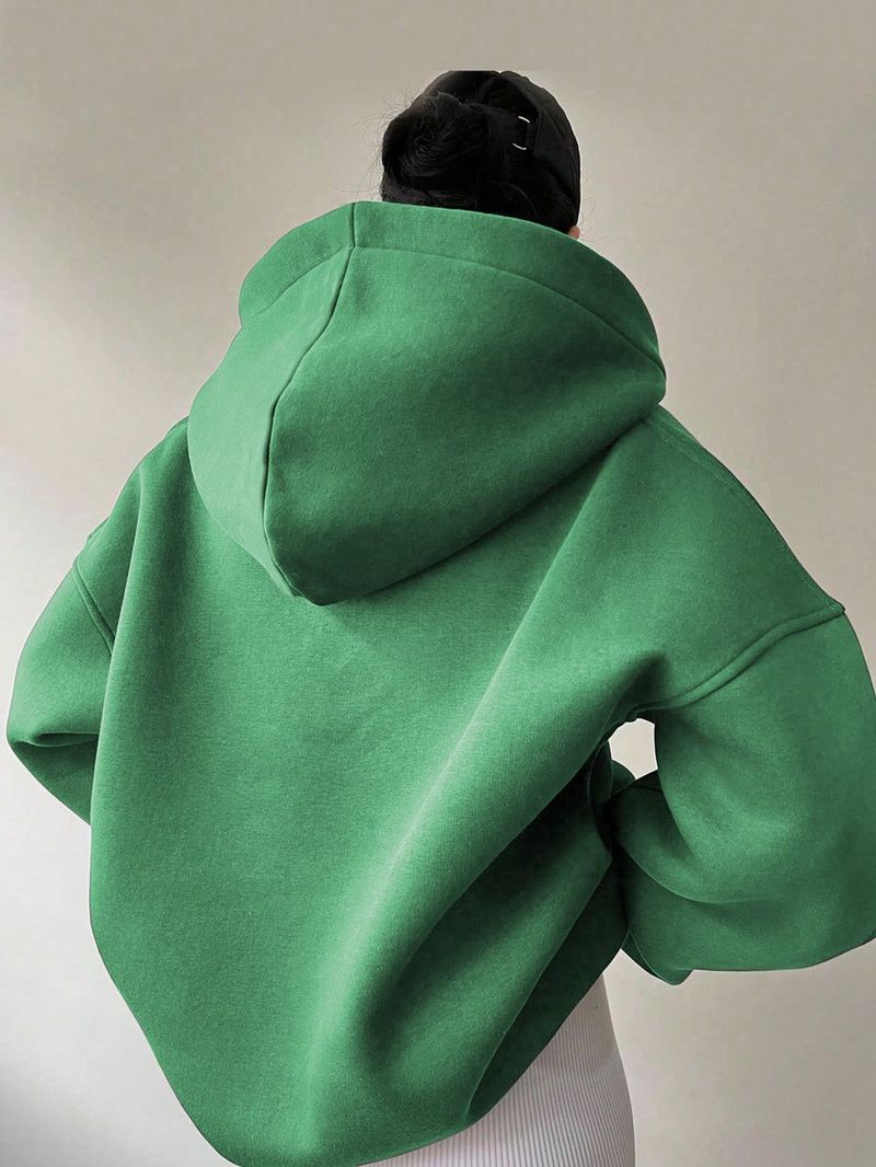 Women's Clothing Sweatshirt Solid Color Long Sleeve Hooded Solid Color Loose Sweater Women's Top_voghion.com