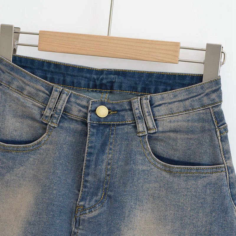 Shorts in denim americano da donna con ragazze piccanti, base stile Instagram, vita alta elastica a trapezio, glutei avvolti,_voghion.com